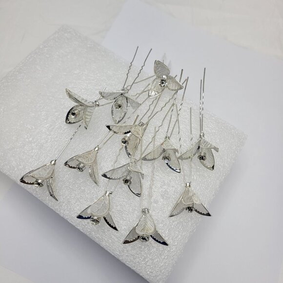 Wedding Silver  Hairpins in Silver with Large crystal - Picture 5 of 10